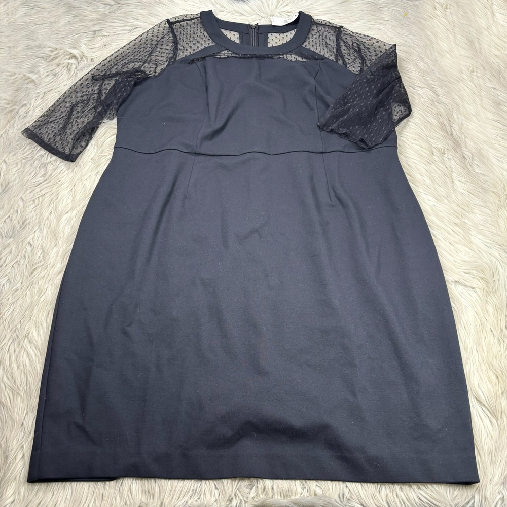 NWT Lane Bryant Women's 26 Black Ponte Swiss Dot Mesh Yolk Sheath Dress